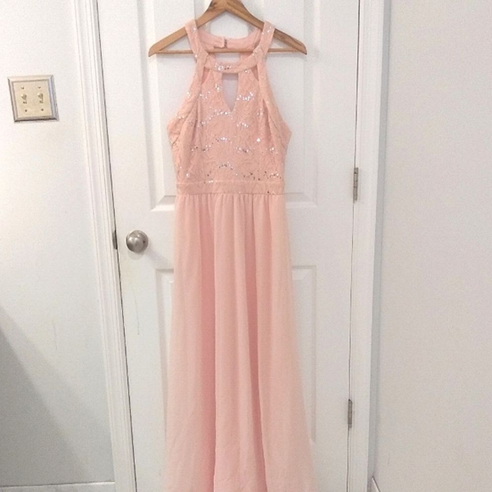 NWT Blush Pink Lace Sparkle Cutout Prom Dress Gown Size 11 - Picture 10 of 10